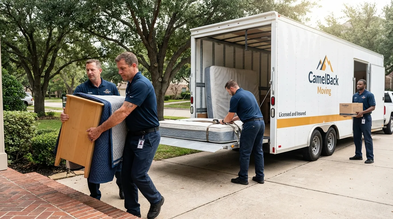 Crew loading residential truck for cross-state move from Roscommon, MI