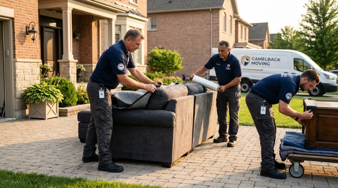 Large estate moving crew wrapping furniture in Roscommon, MI
